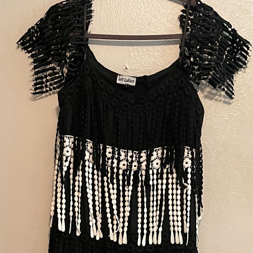Jeff Gallano "flapper" dress, Roaring 20s, embroidered black/white Size S
